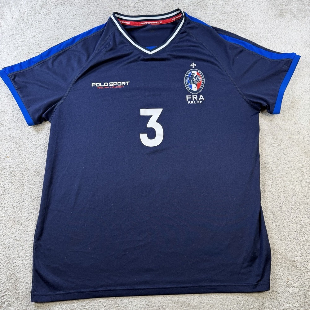 Ralph Lauren Polo Sport Shirt Mens Medium Navy France Performance Jersey Active